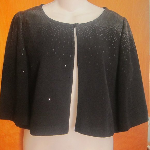 St John Evening Black Sequin & Knit Shrug 3/4 sleeve fancy jacket size 6 - Picture 1 of 9